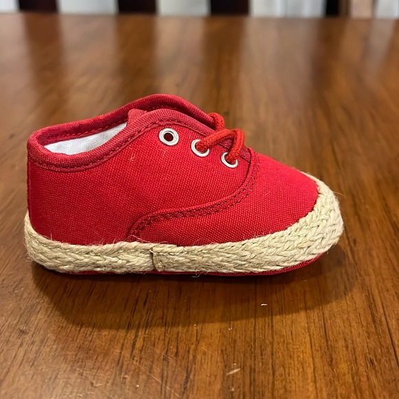 Polo Ralph Lauren red canvas Bowman Lace Crib shoes sneakers Infant Baby Size 2 - Picture 4 of 12
